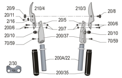 Gartenschere Felco 210A-40, Explosionszeichnung