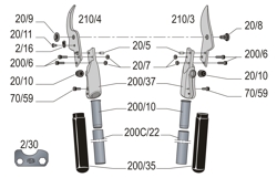 Gartenschere Felco 210C-40, Explosionszeichnung
