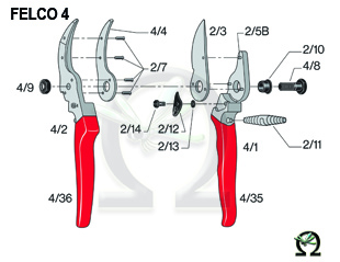 Felco 4, Zeichnung der Einzelteile