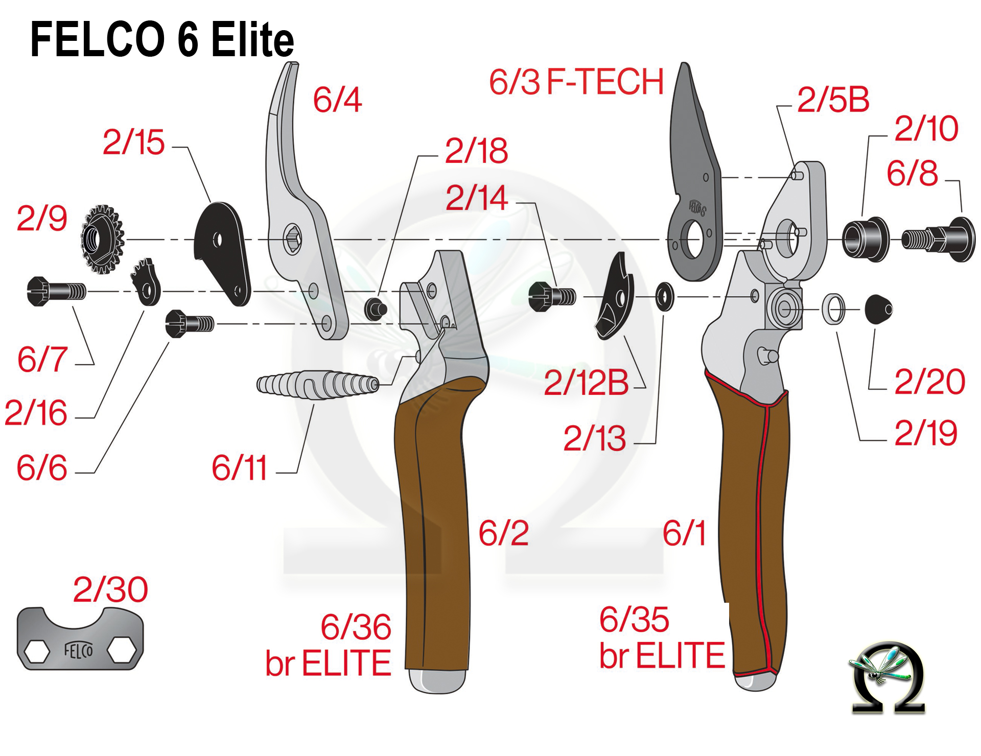 FELCO 6 Elite, Zeichnung der Einzelteile Felco 6 Elite, Zeichnung der Einzelteile