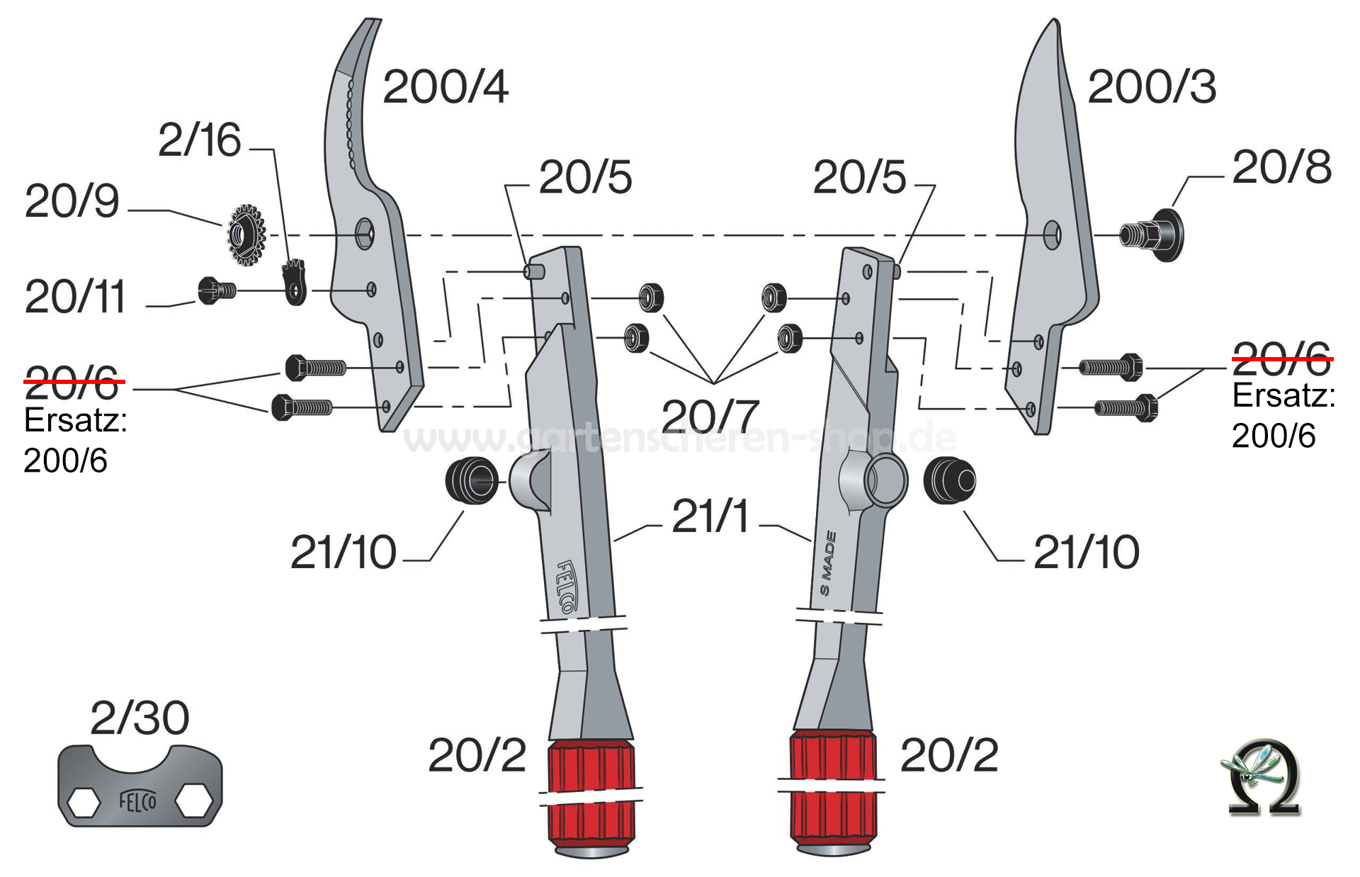 Felco 21, Zeichnung der Einzelteile