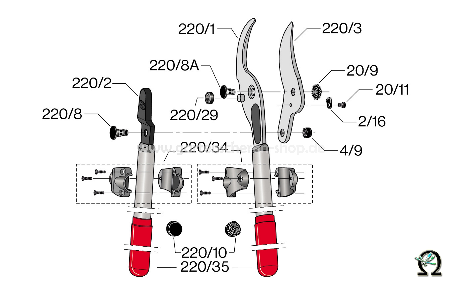 Felco 220, Zeichnung der Einzelteile