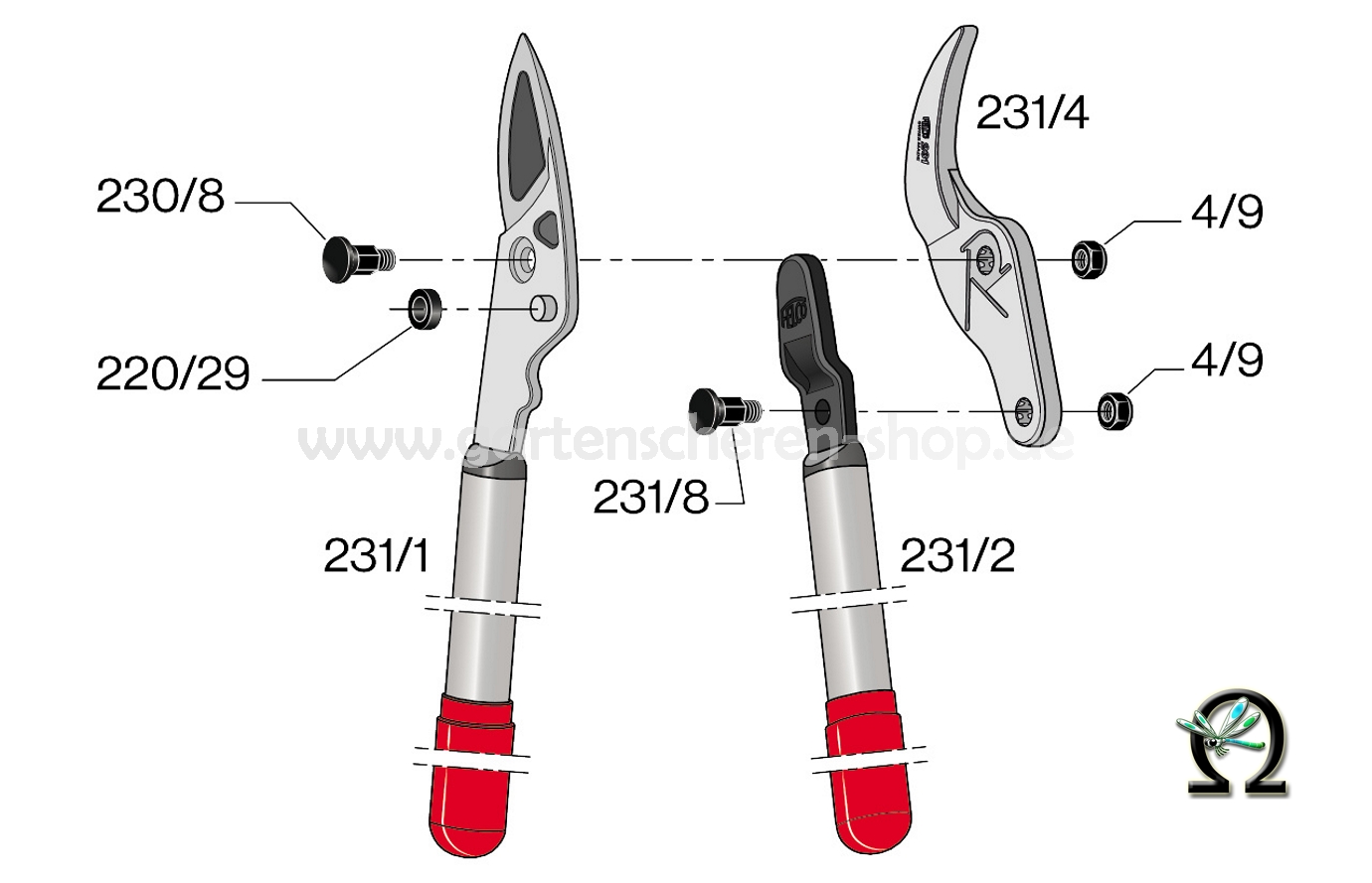 Felco 231, Zeichnung der Einzelteile