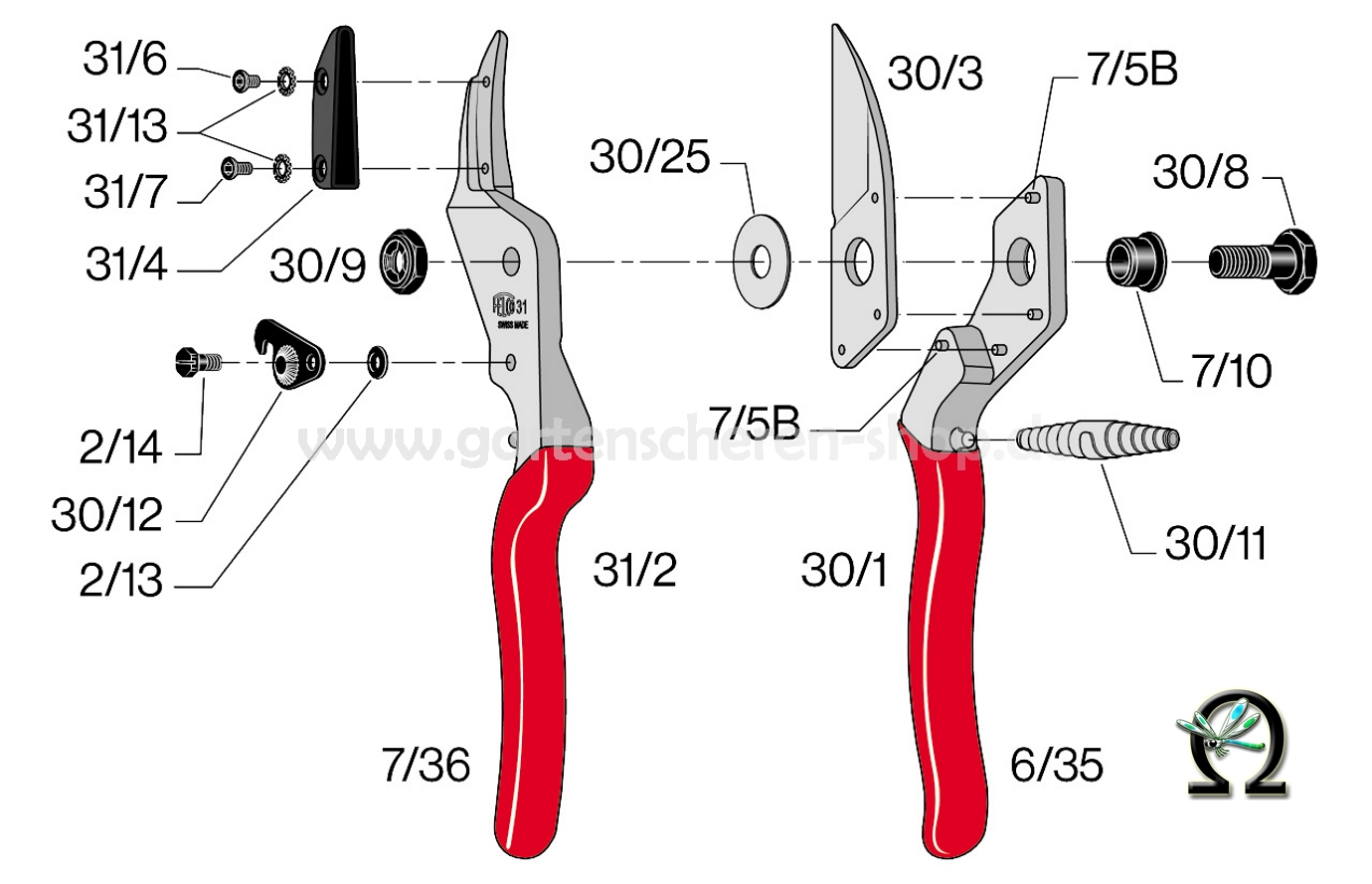 Felco 31 Zeichnung der Einzelteile