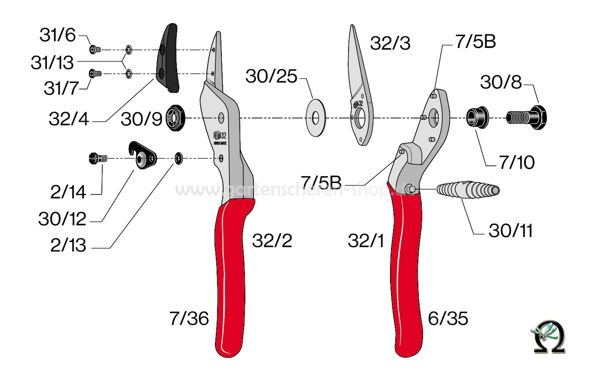Felco 32 Zeichnung der Einzelteile