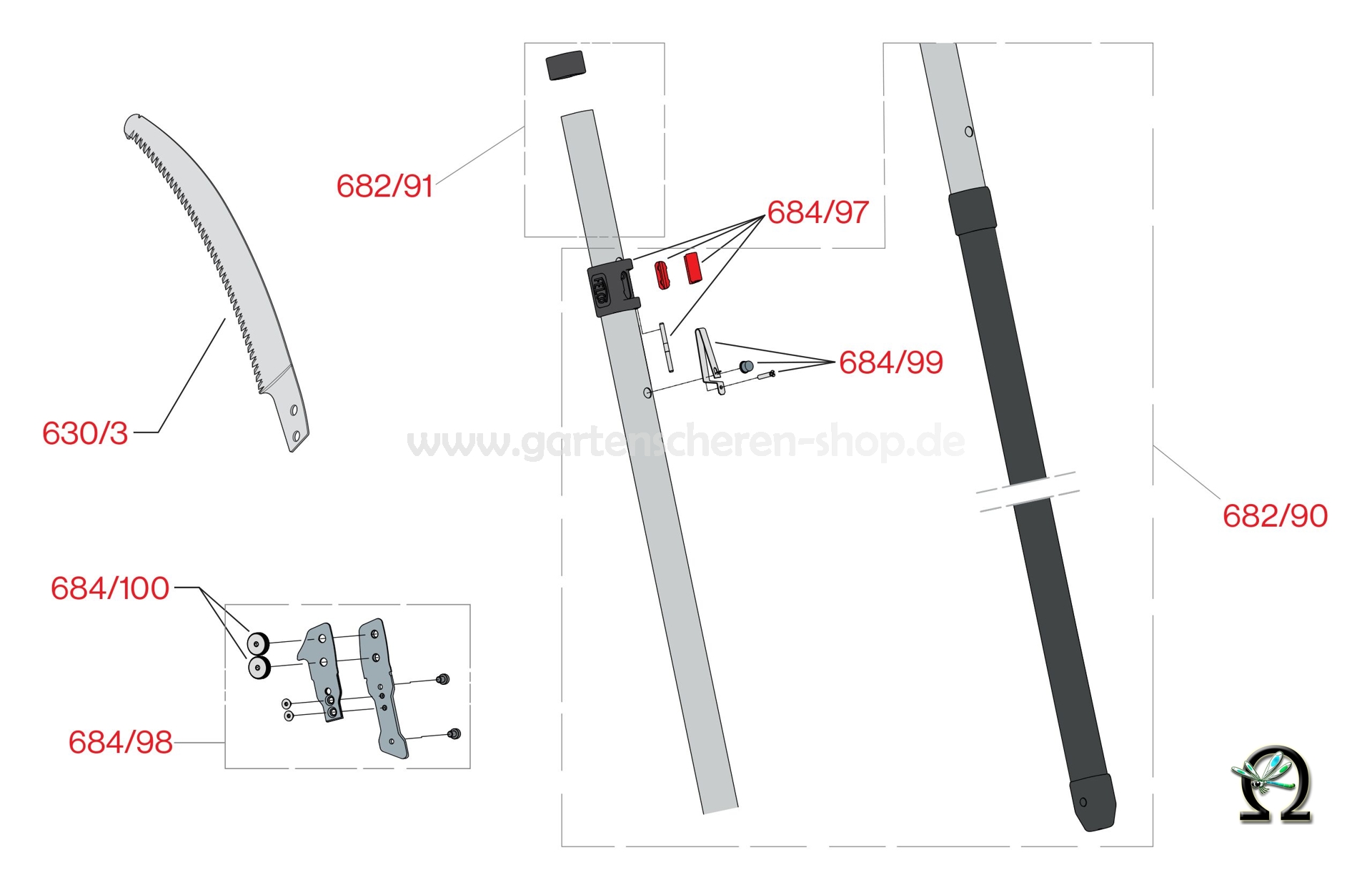 Felco 682, Zeichnung der Einzelteile